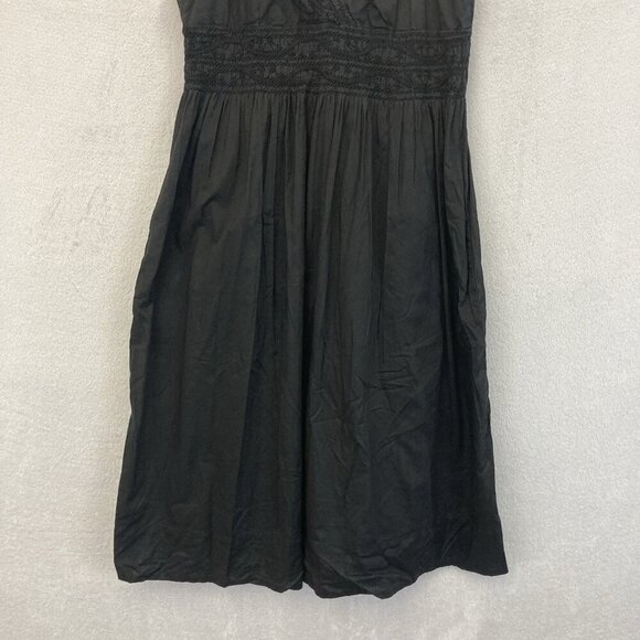 VINCE Smocked Black Sundress Womens Size 8 Lined Cotton V-Neck Empire Waist - Picture 4 of 11